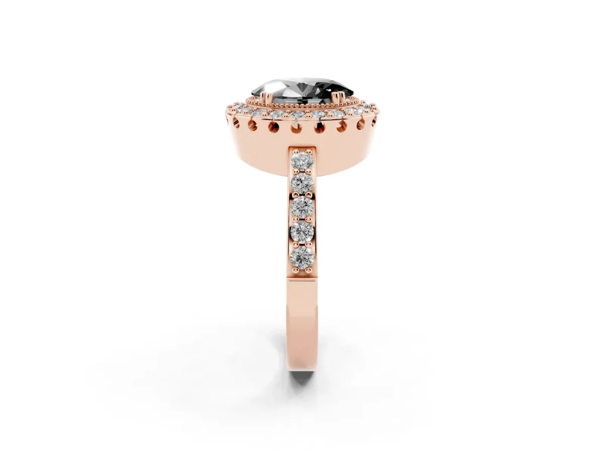 Fancy Black Oval Cut Diamond Halo Ring with Pavé Band and Prong Setting Rose gold