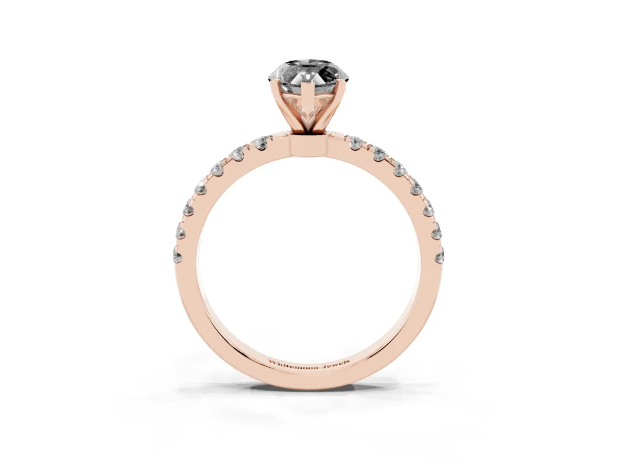 Fancy Black Marquise Cut Diamond Solitaire Ring with Pavé Accents and Four-Prong Setting Rose gold