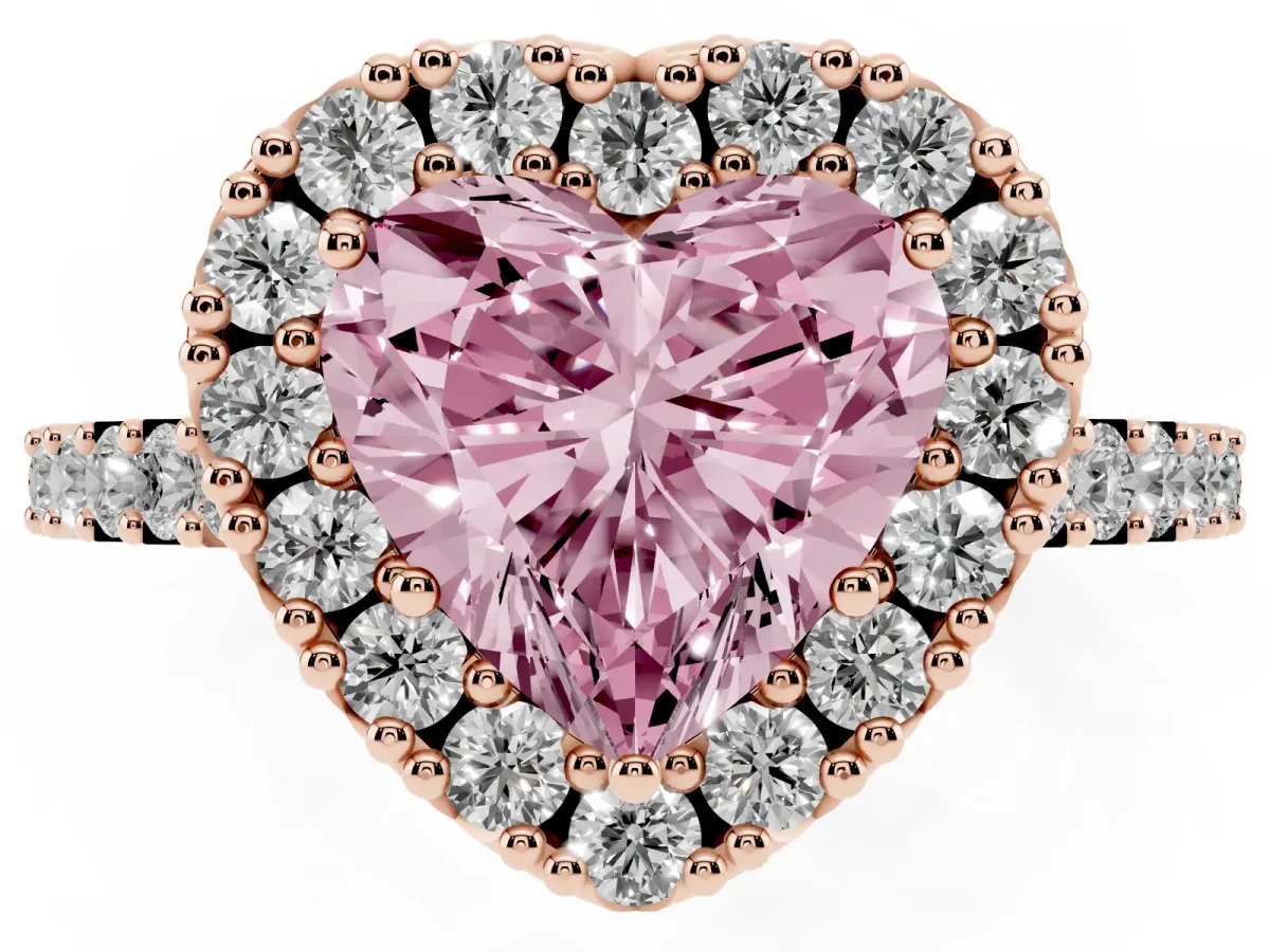 Fancy Pink Heart Cut Halo Diamond Pavé Solitaire Ring Rose gold