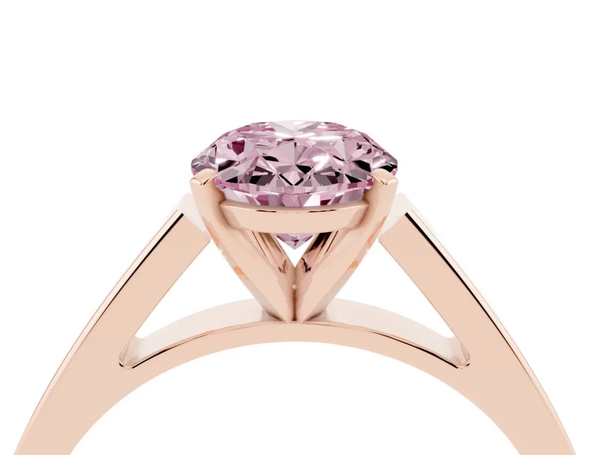 Fancy Pink Oval Cut Solitaire Engagement Ring with Four-Prong Setting and Tapered Band Rose gold