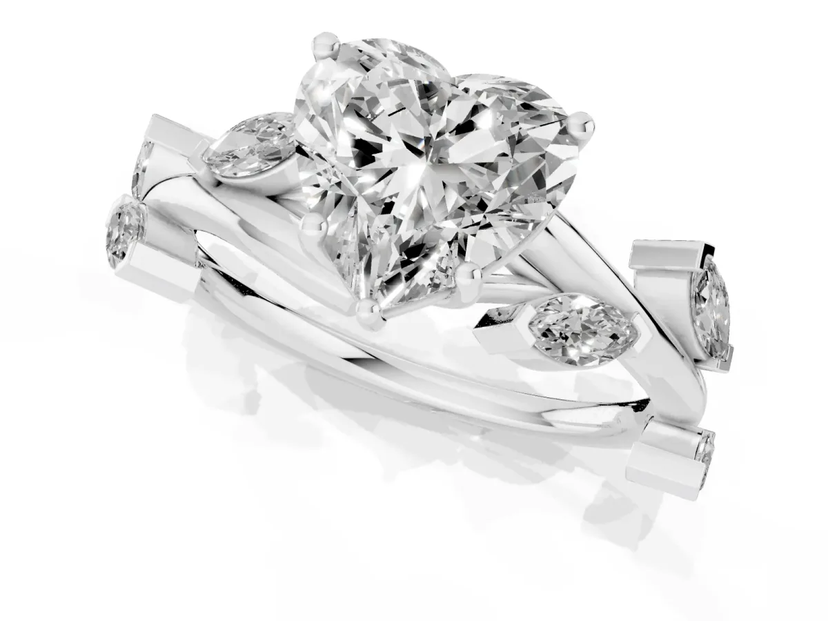 Heart Cut Solitaire Twisted Band Marquise Accent Prong Setting Ring White gold
