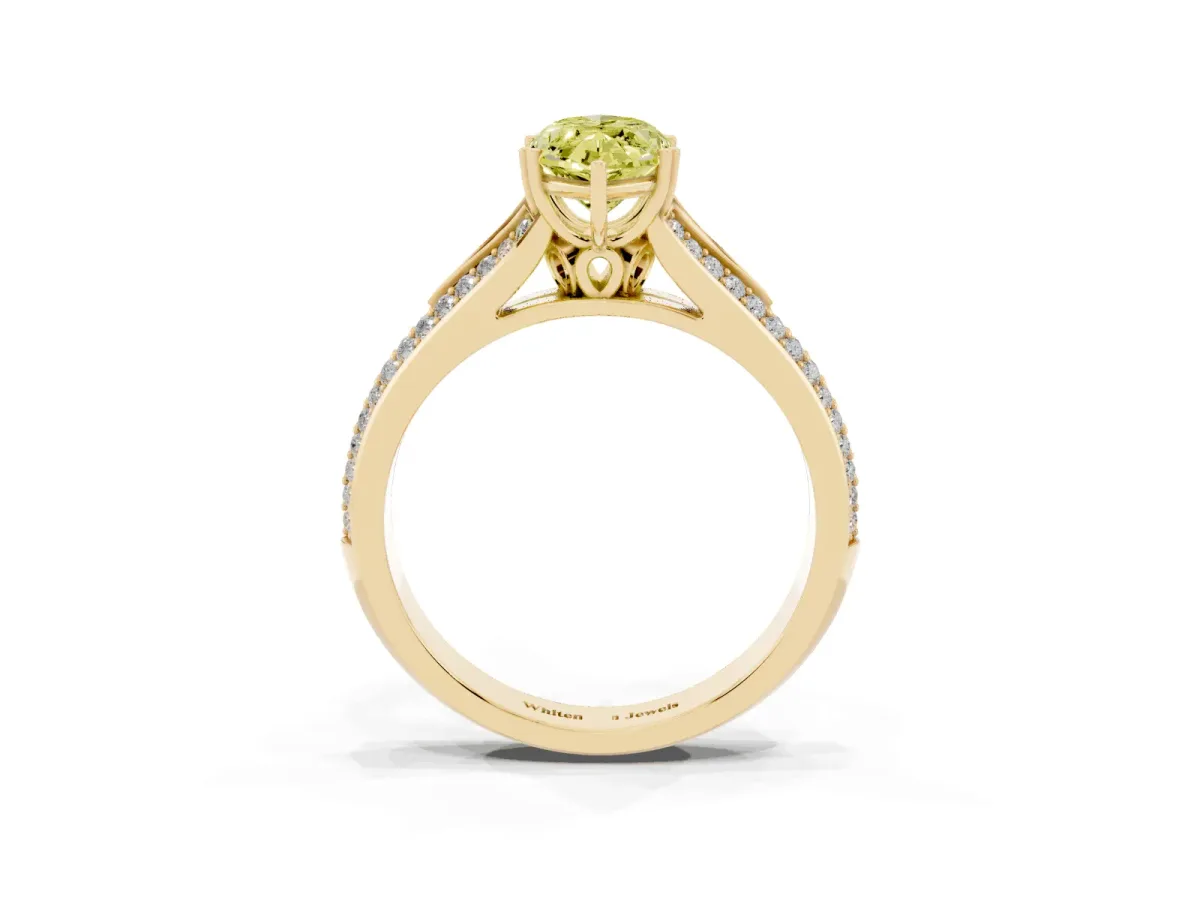 Fancy Yellow Marquise Cut Diamond Split Shank Engagement Ring with Pavé Band Yellow gold