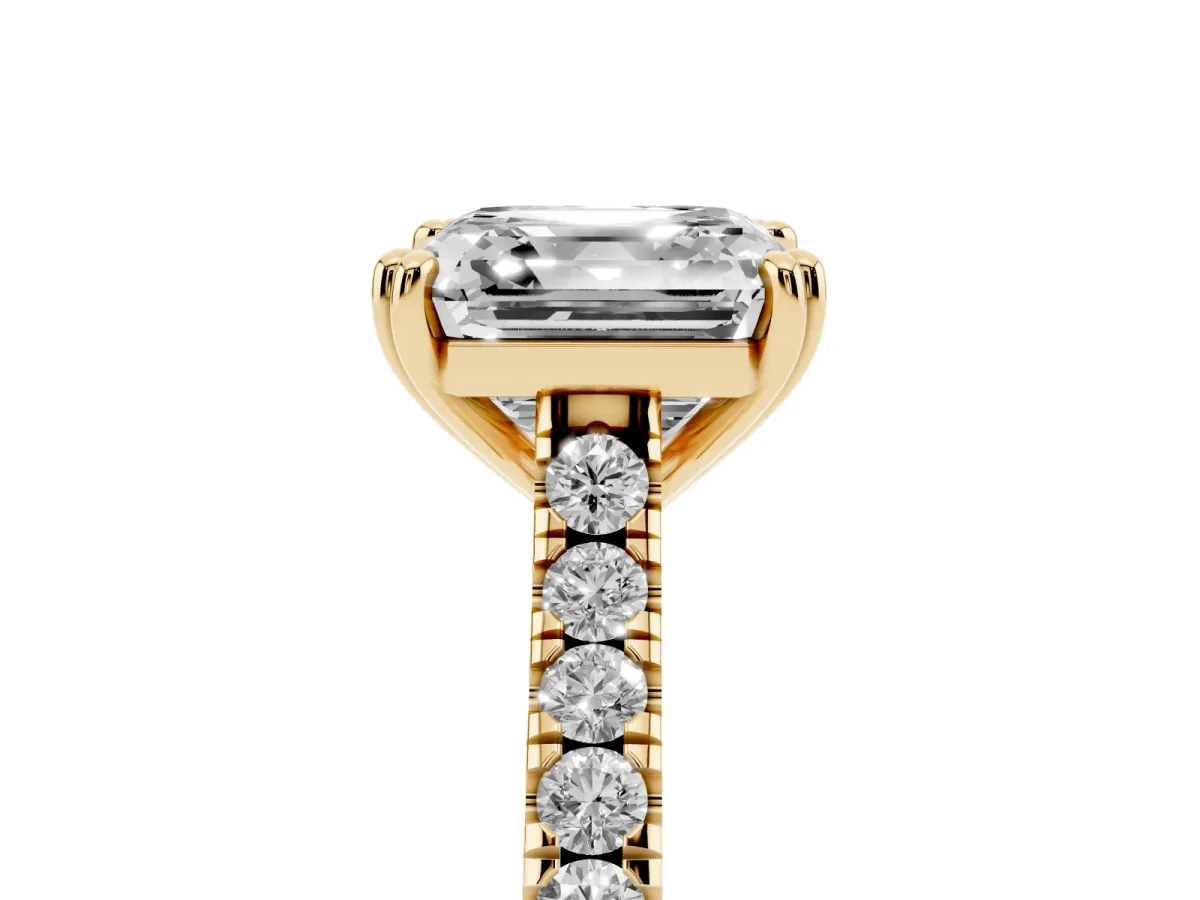 Asscher Cut Solitaire Pave Diamond Engagement Ring with Prong Setting Yellow gold