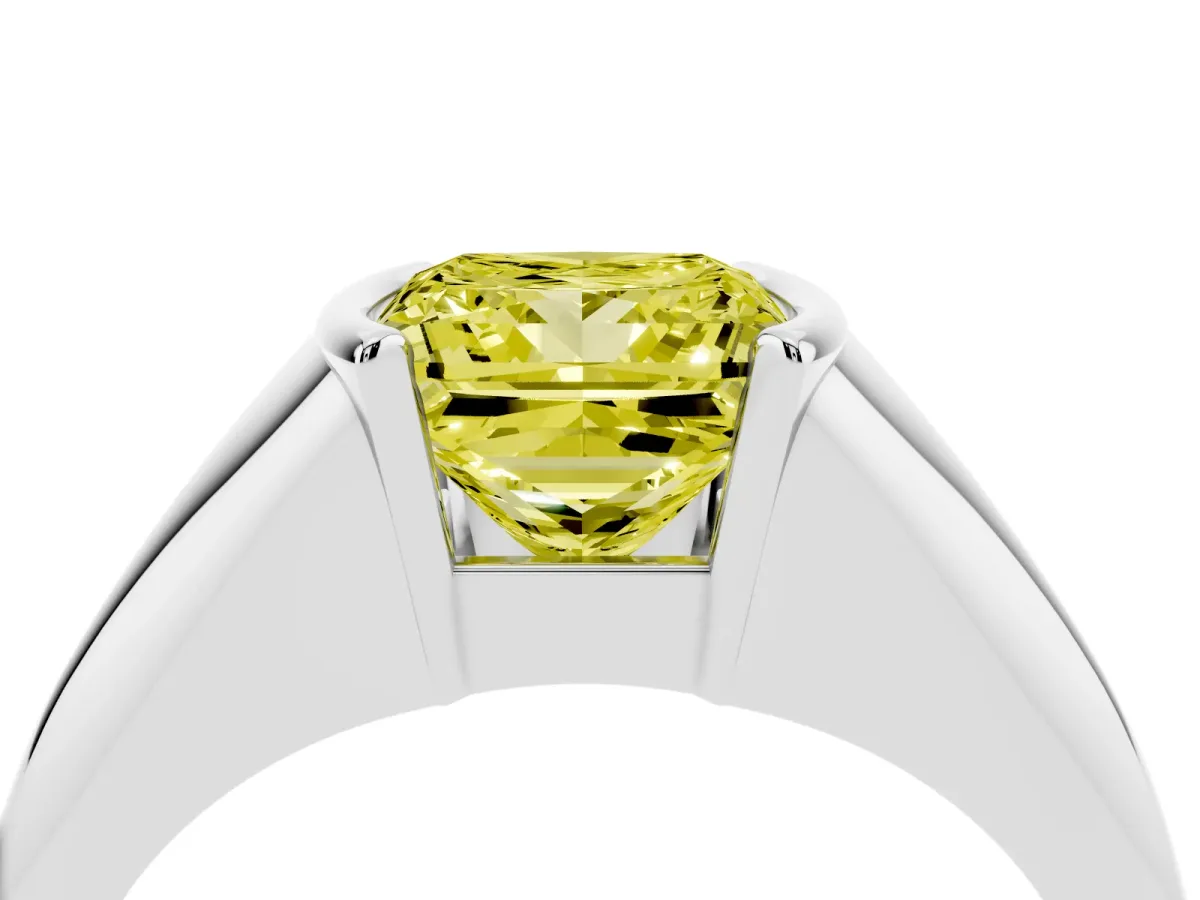 Fancy Yellow Princess Cut Solitaire Tension Set Diamond Ring Silver