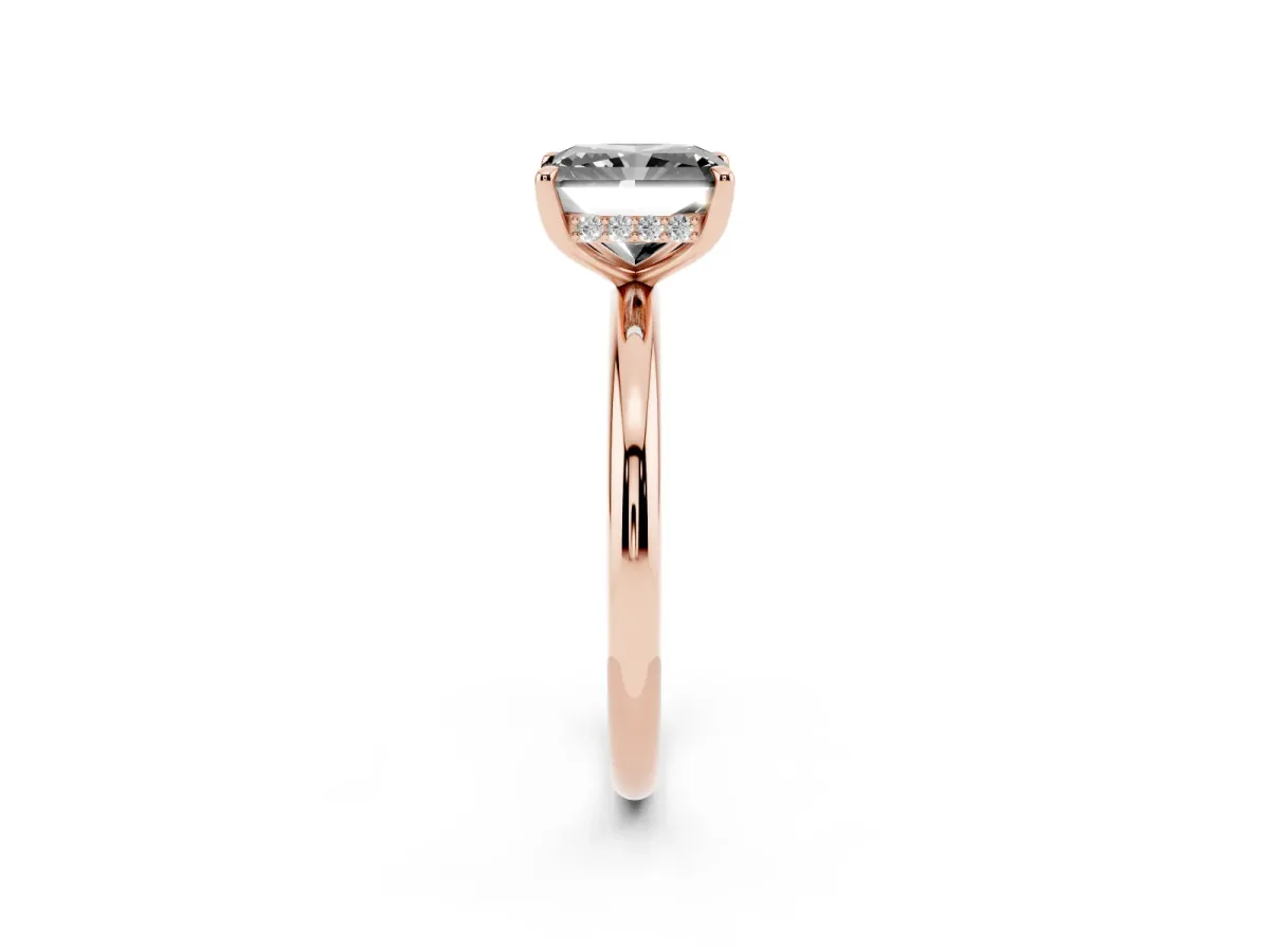 Fancy Black Radiant Cut Diamond Solitaire Ring with Thin Band and Four-Prong Setting Rose gold