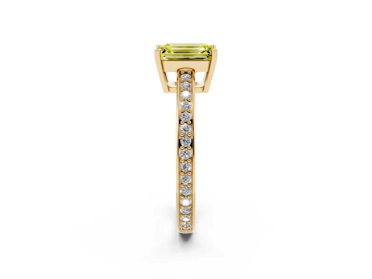 Fancy Yellow Emerald Cut Solitaire Pavé Band Prong Setting Ring Yellow gold