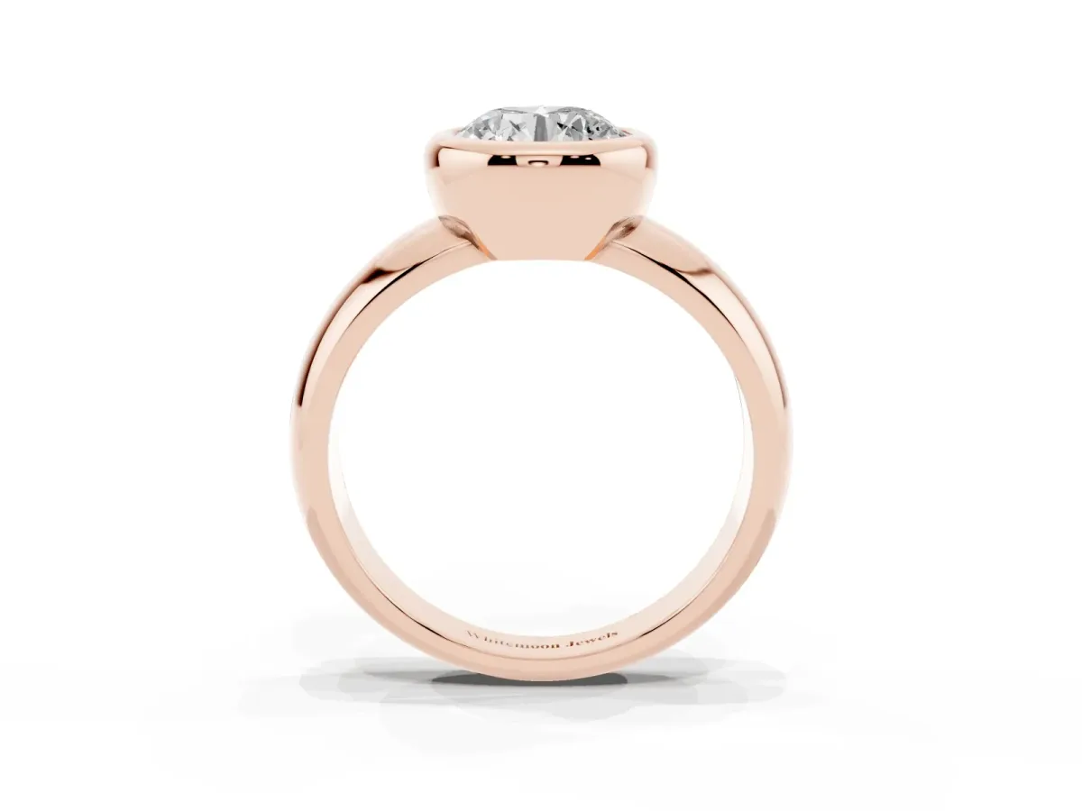 Bezel Set Round Cut Solitaire Ring with Wide Band Rose gold
