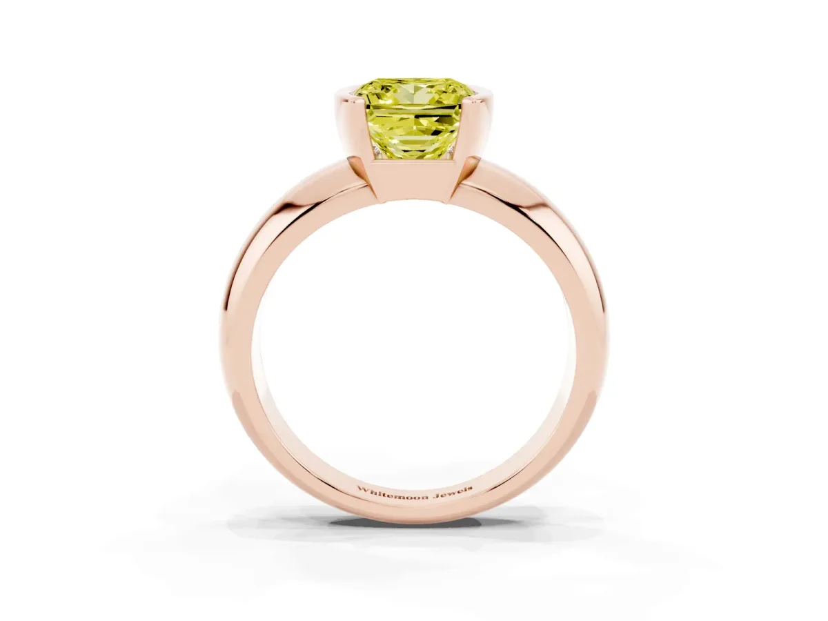 Fancy Yellow Princess Cut Solitaire Tension Set Diamond Ring with Wide Band Rose gold