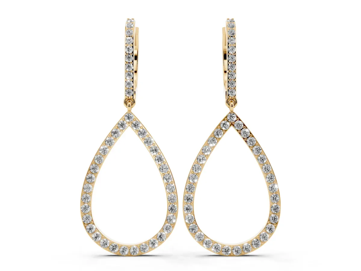 Round Diamond Teardrop Drop Earrings Yellow gold