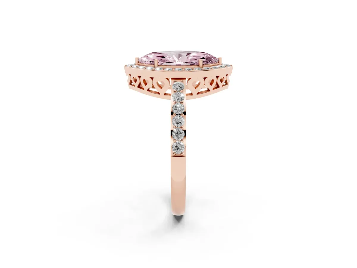 Fancy Pink Marquise Cut Halo Diamond Pavé Band Ring with Prong Setting Rose gold