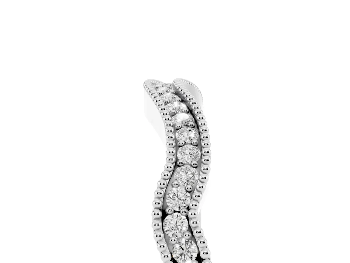 Pavé Round Diamond Curved Milgrain Band White gold