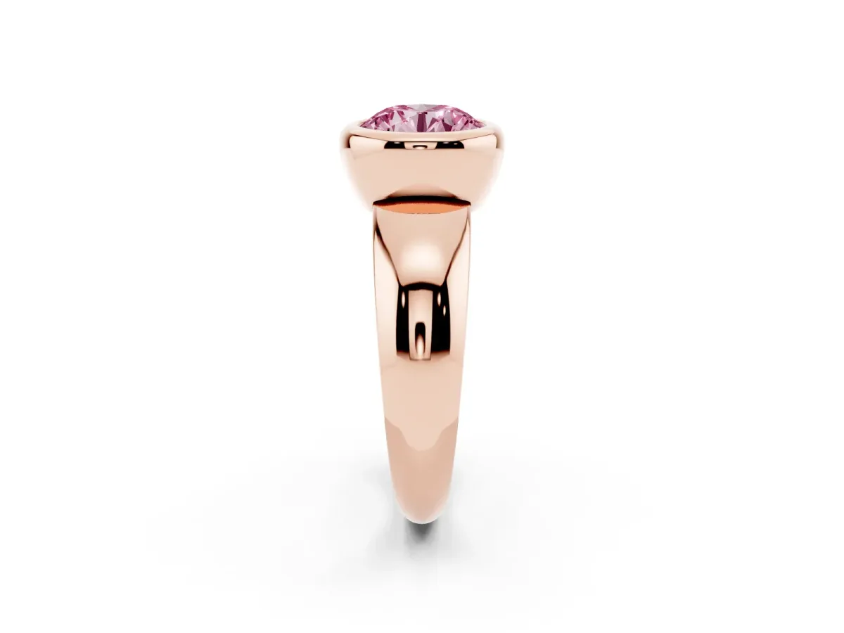 Fancy Pink Bezel Set Round Cut Solitaire Ring with Wide Band Rose gold