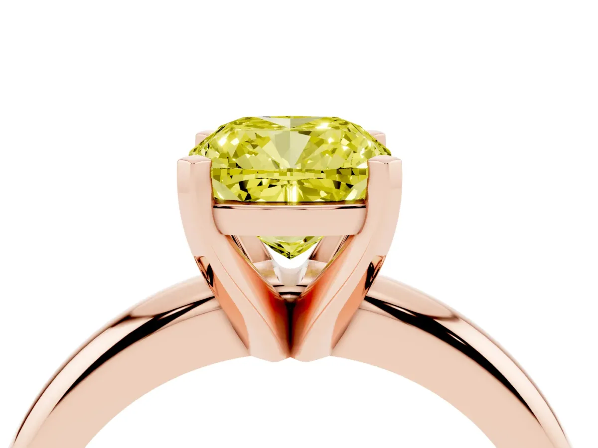 Fancy Yellow Cushion Cut Diamond Solitaire Engagement Ring with Round Band and Four-Prong Setting Rose gold
