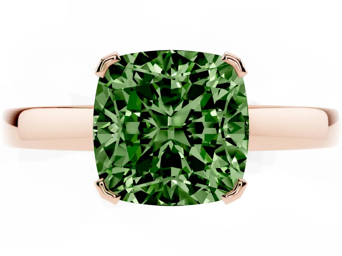 Fancy Green Cushion Cut Cut Solitaire Ring with Four-Prong Setting and Classic Band Rose gold
