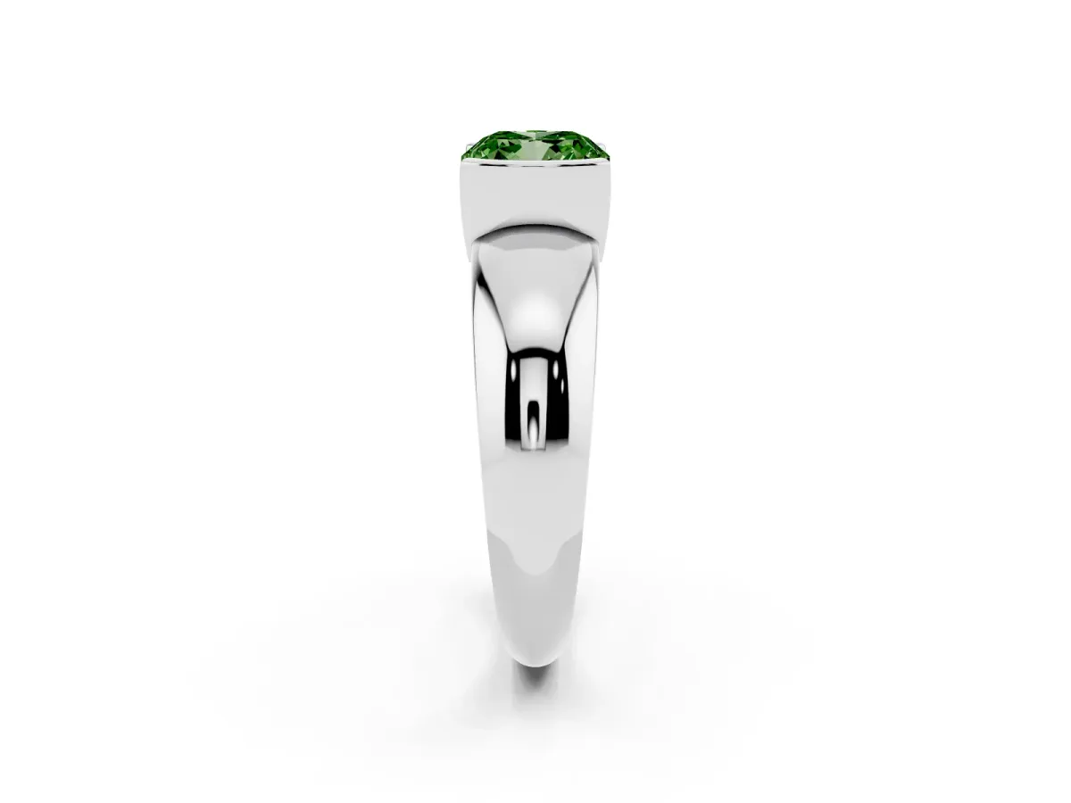 Fancy Green Cushion Cut Solitaire Tension Set Diamond Ring with Wide Band White gold