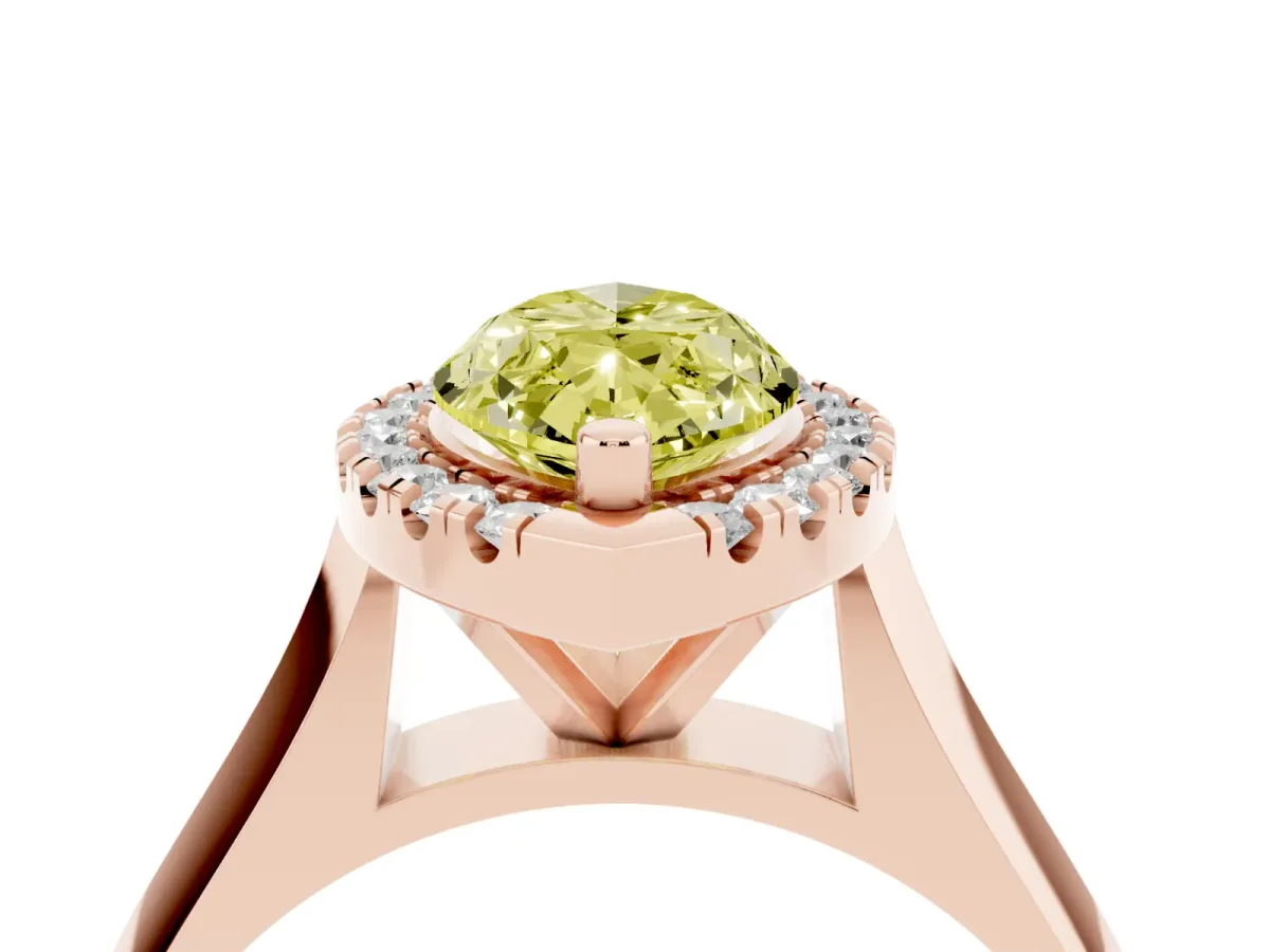 Fancy Yellow Marquise Cut Cut Halo Solitaire Engagement Ring with Square Band and Four-Prong Setting Rose gold