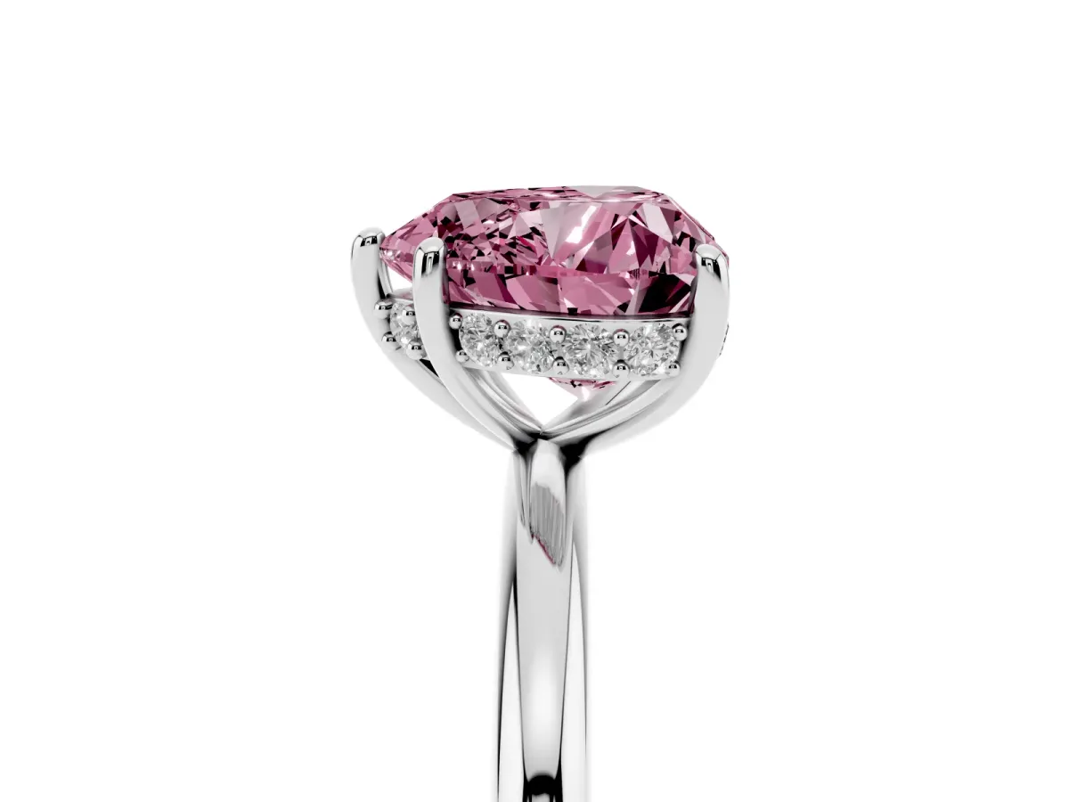 Fancy Pink Heart Cut Solitaire Diamond Ring with a Classic Band and Four-Prong Setting Platinum