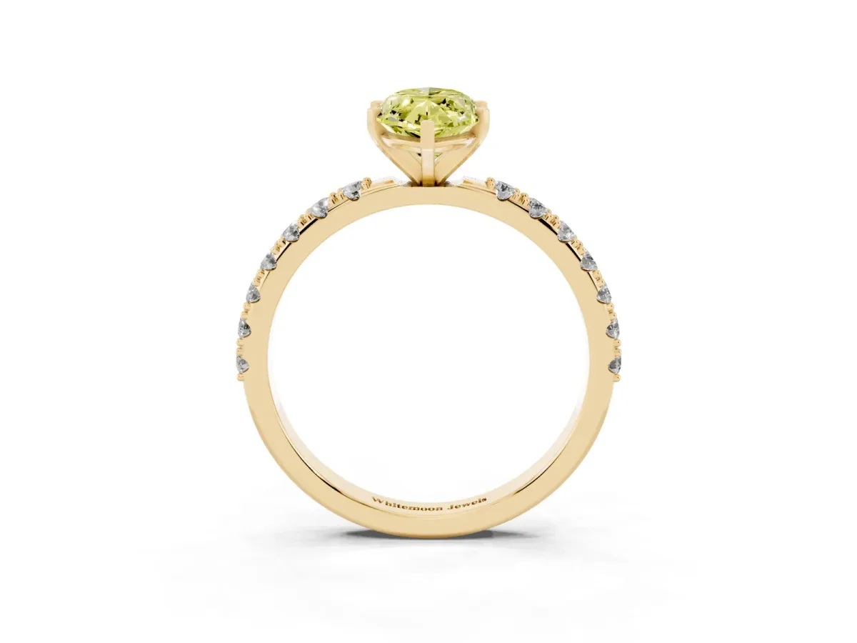 Fancy Yellow Marquise Cut Diamond Solitaire Pavé Band with Four-Prong Setting Yellow gold