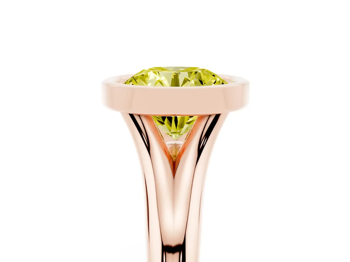 Fancy Yellow Bezel Set Round Cut Solitaire Diamond Ring with Smooth Band Rose gold
