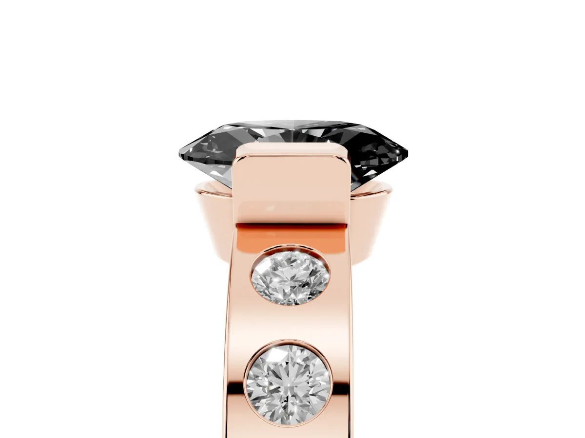 Fancy Black Oval Cut Brilliant Channel-Set Diamond Ring with Bezel Prong Setting Rose gold