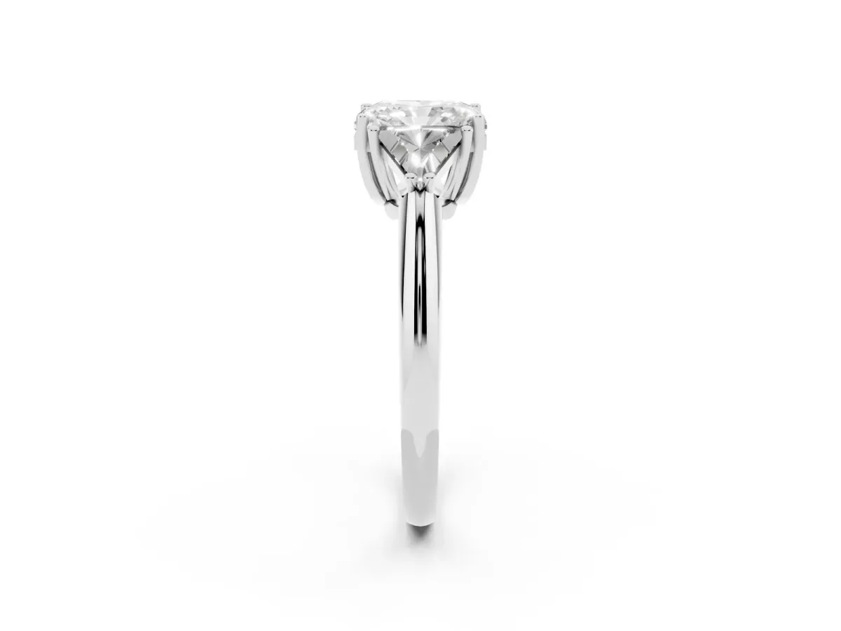 Three-Stone Radiant Cut Diamond Engagement Ring with Trillion Side Stones and Prong Setting Silver