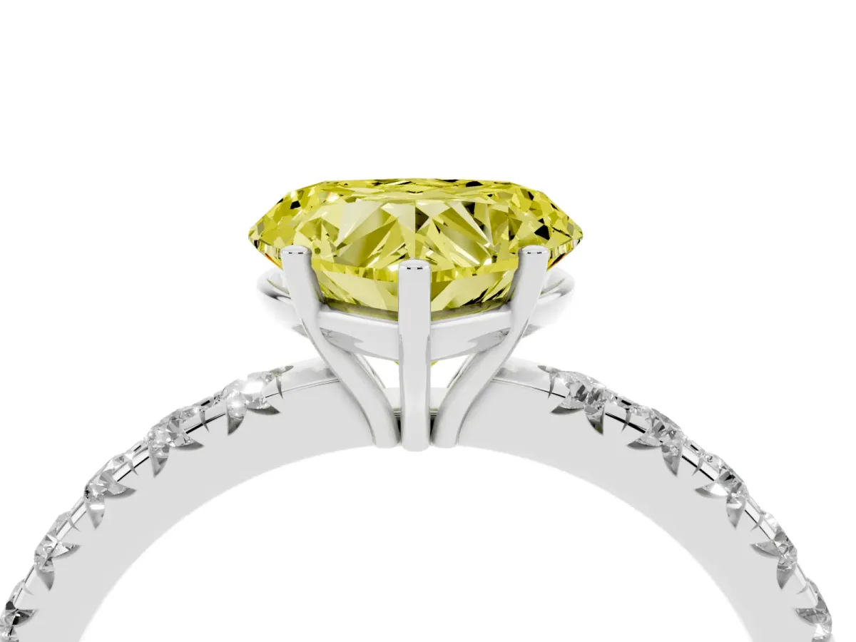 Fancy Yellow Heart Cut Diamond Pavé Solitaire Engagement Ring with Four-Prong Setting Silver