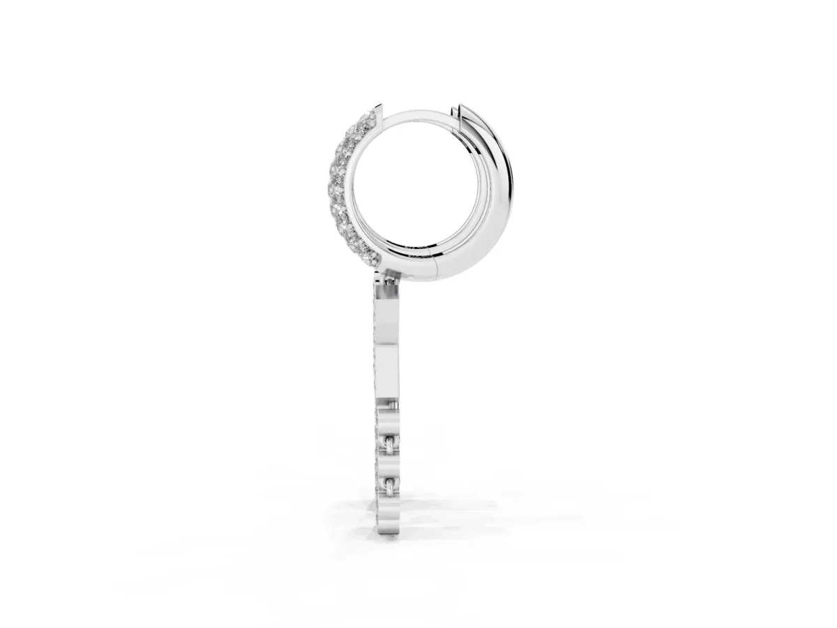 Round Diamond Initial K Huggie Hoop Earrings Silver