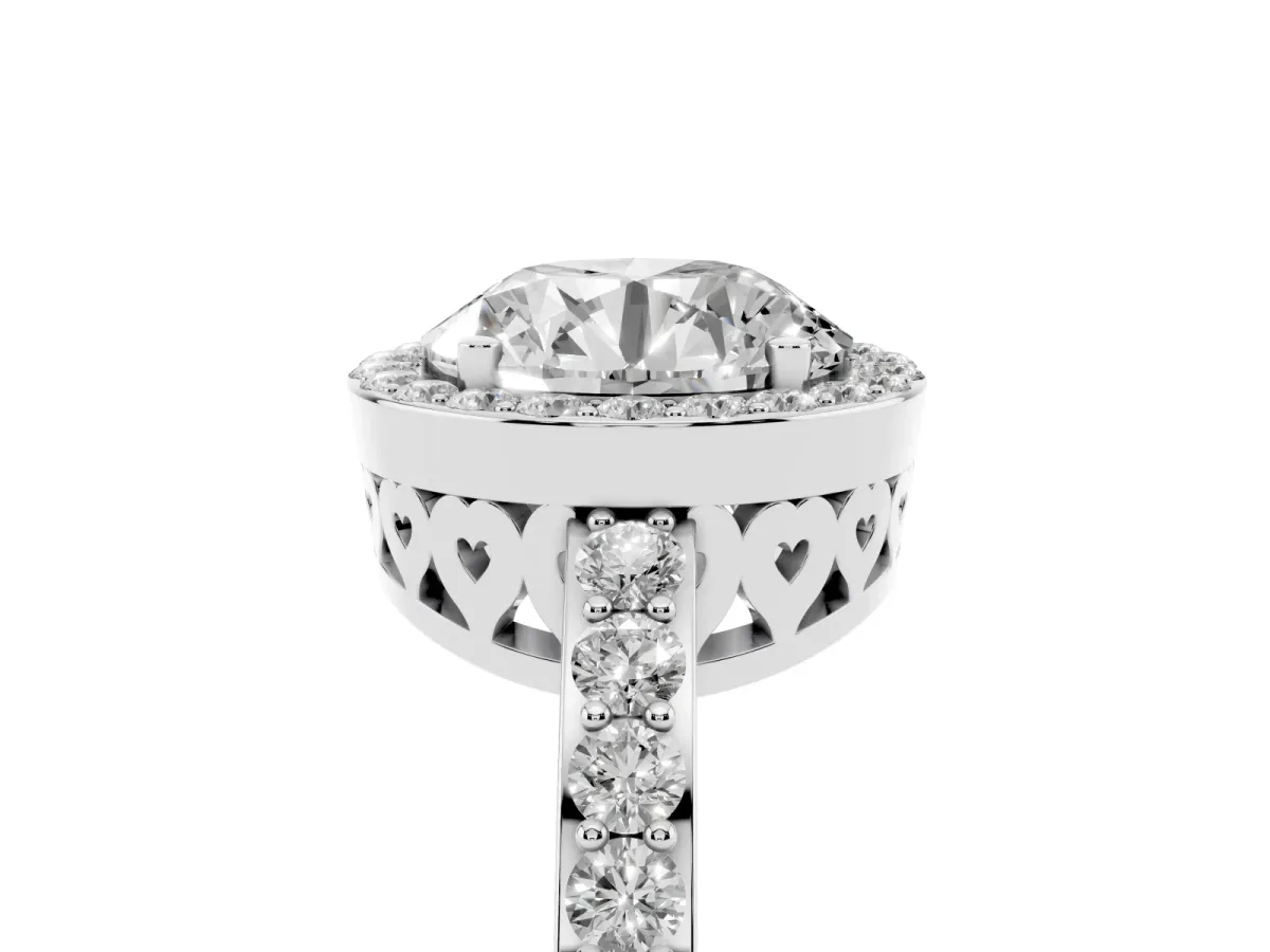 Round Cut Halo Diamond Pavé Band Ring with Prong Setting Platinum