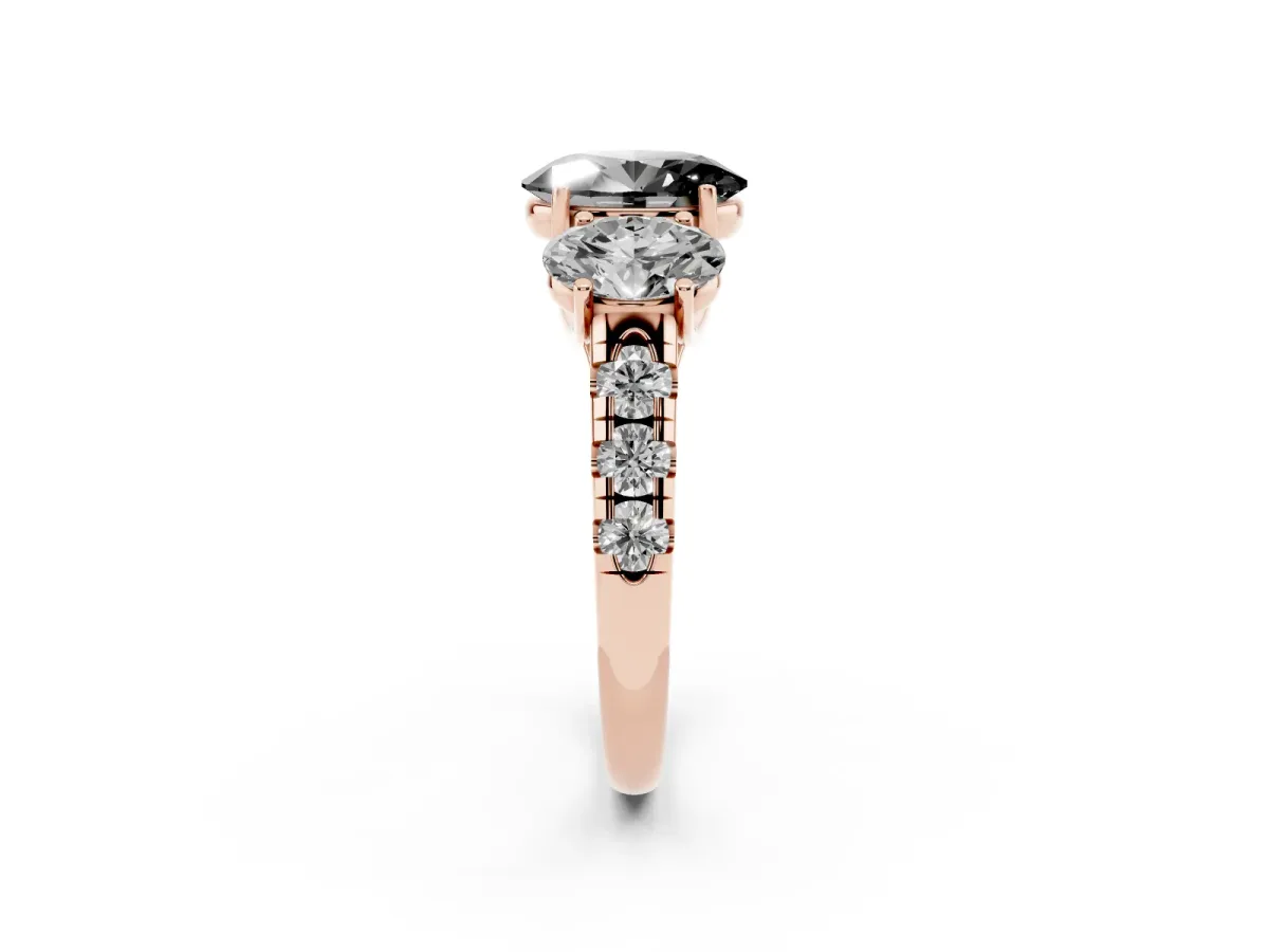 Fancy Black Three-Stone Oval Cut Diamond Pavé Band with Prong Setting Rose gold
