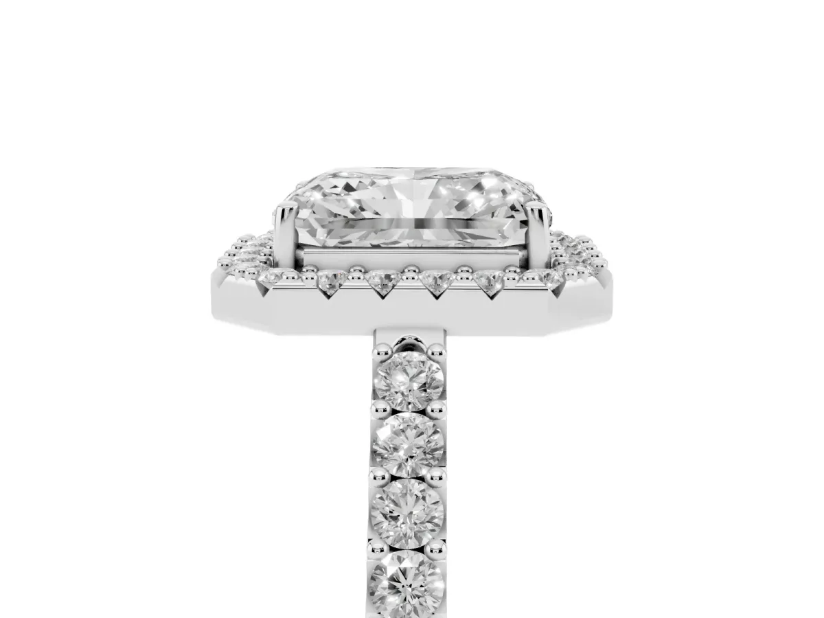 Radiant Cut Halo Diamond Pavé Solitaire Ring Silver