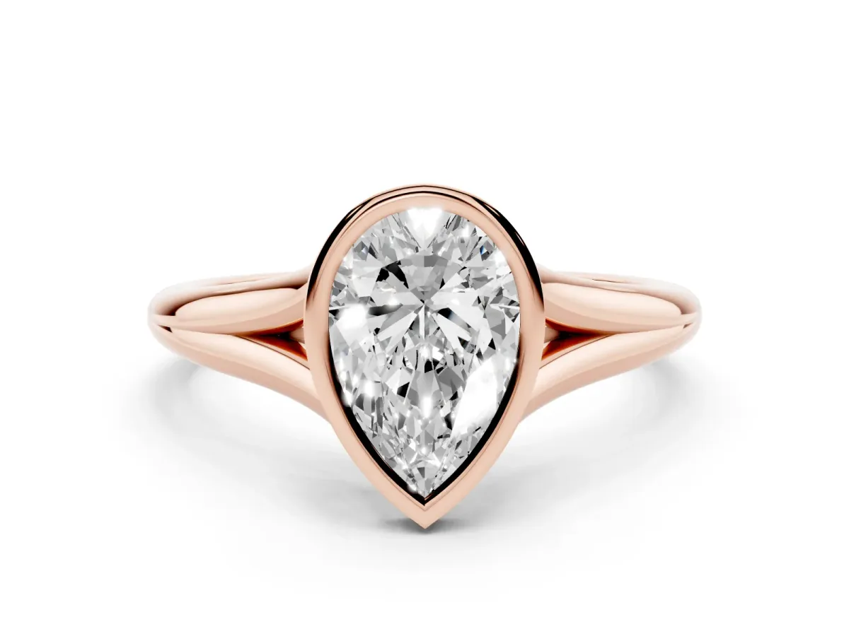 Bezel Set Pear Cut Cut Solitaire Ring with Tapered Band Rose gold