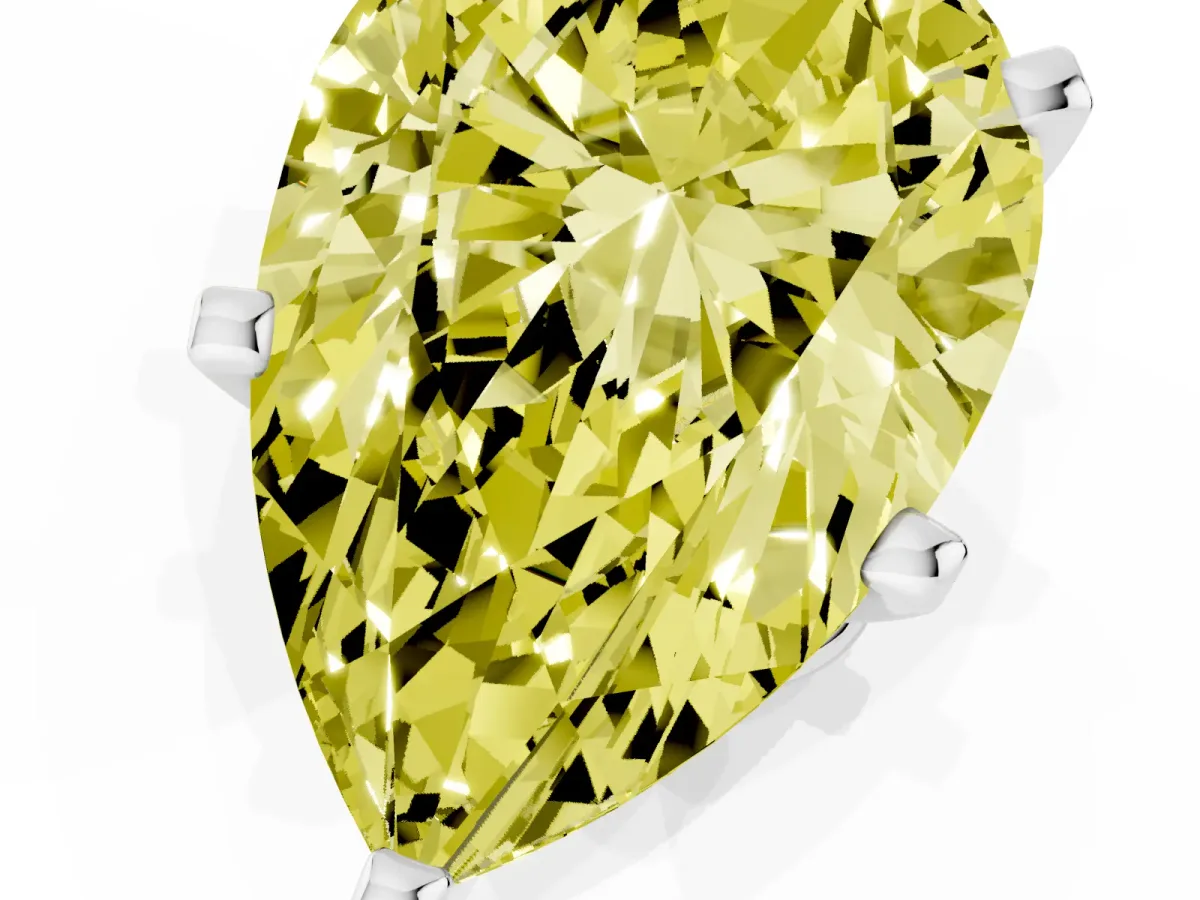 Fancy Yellow Pear Cut Diamond Solitaire Ring with Prong Setting and Classic Band Platinum