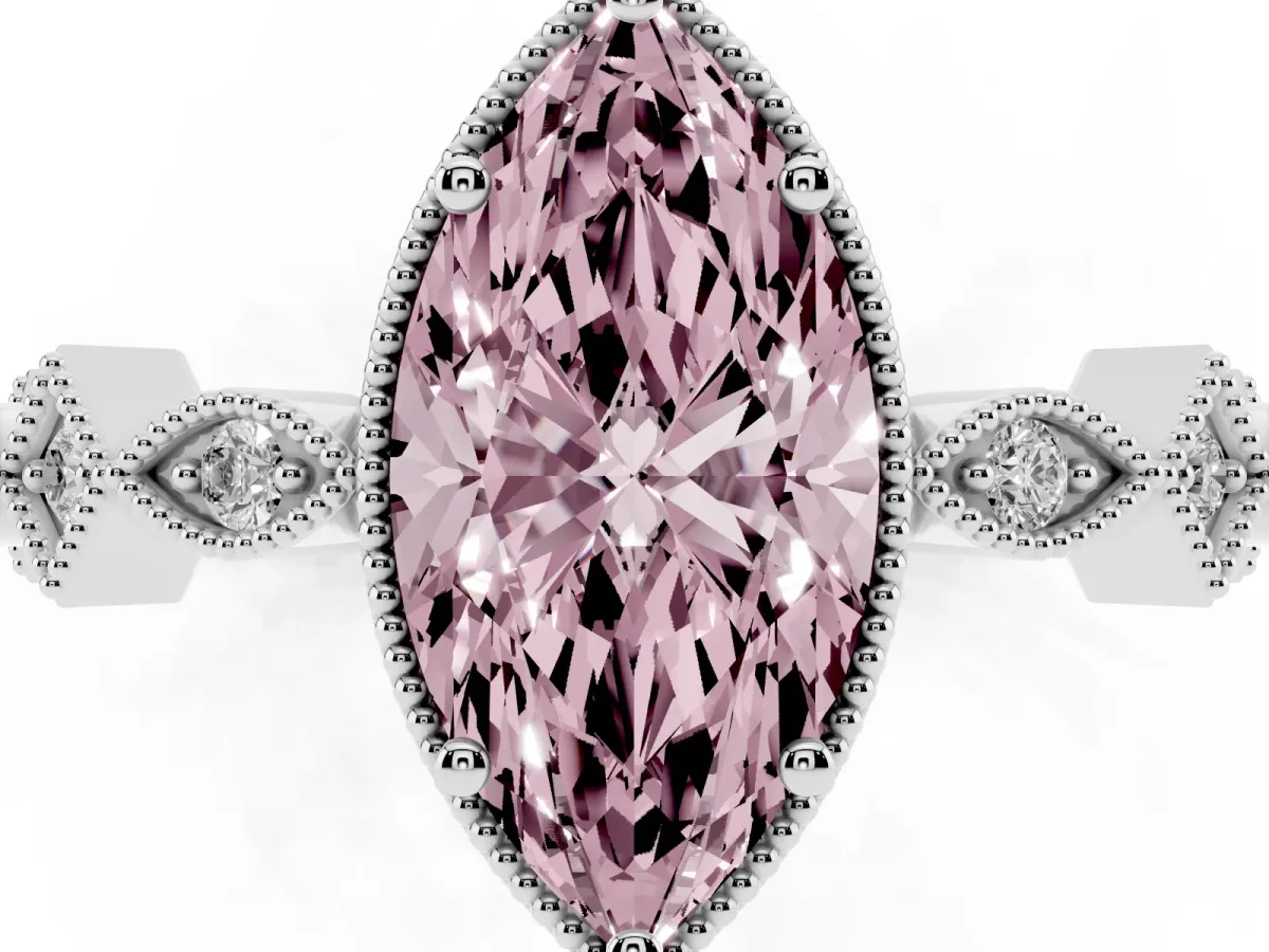 Fancy Pink Marquise Cut Milgrain Marquise Diamond Twist Band Ring Silver