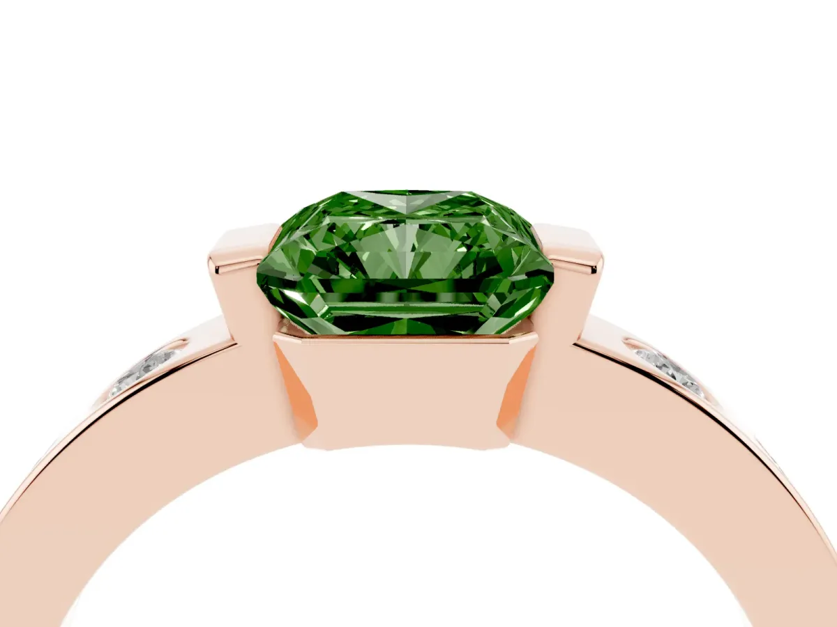 Fancy Green Radiant Cut Brilliant Channel-Set Diamond Ring with Bezel Prong Setting Rose gold