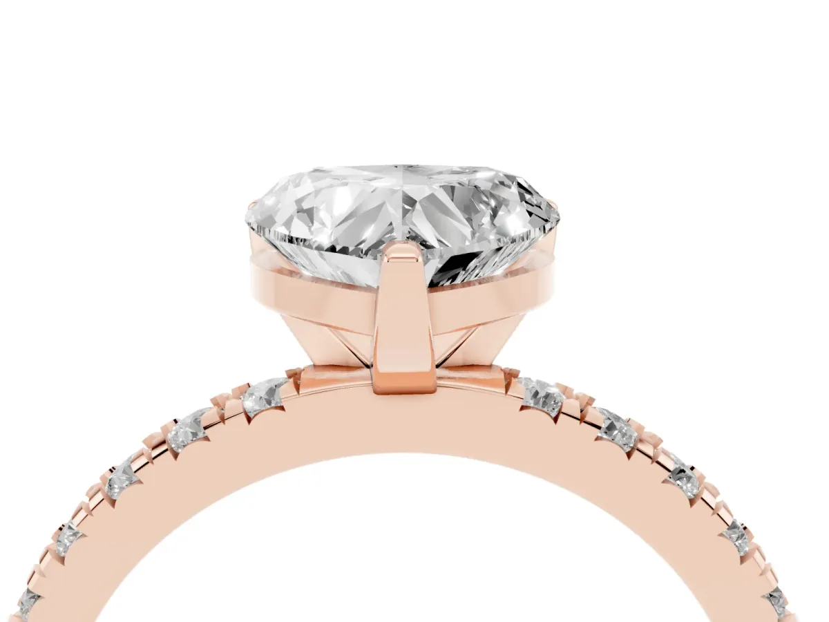 Heart Cut Diamond Pavé Band Solitaire with Four-Prong Setting Rose gold