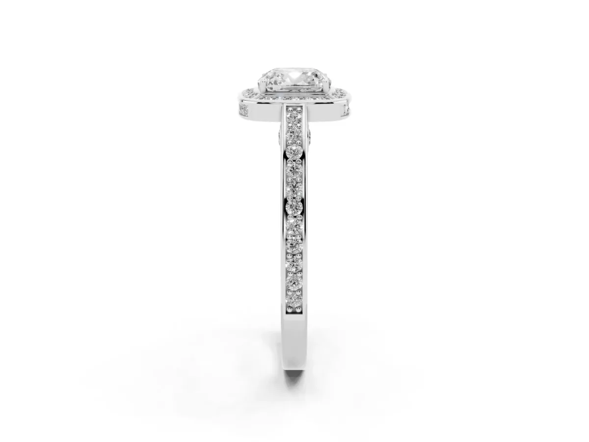 Cushion Cut Cut Halo Pave Split Shank Prong Setting Ring Platinum