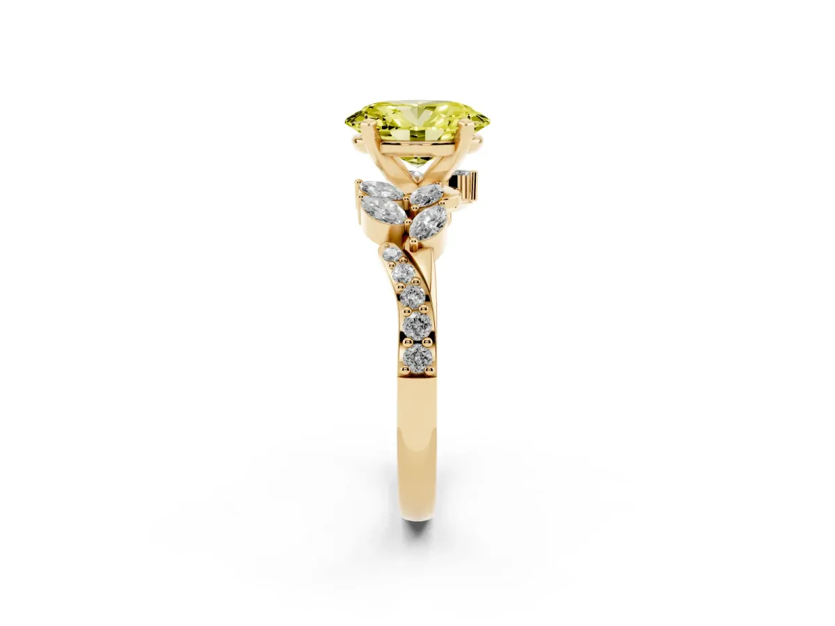 Fancy Yellow Oval Cut Solitaire Marquise Twist Band with Six-Prong Setting Yellow gold