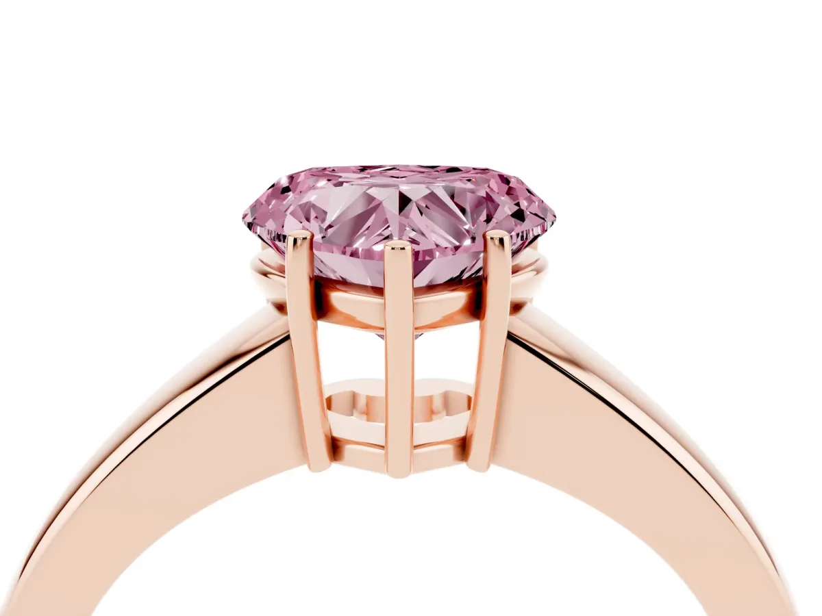 Fancy Pink Heart Cut Solitaire Diamond Ring with Tapered Band and Four-Prong Setting Rose gold