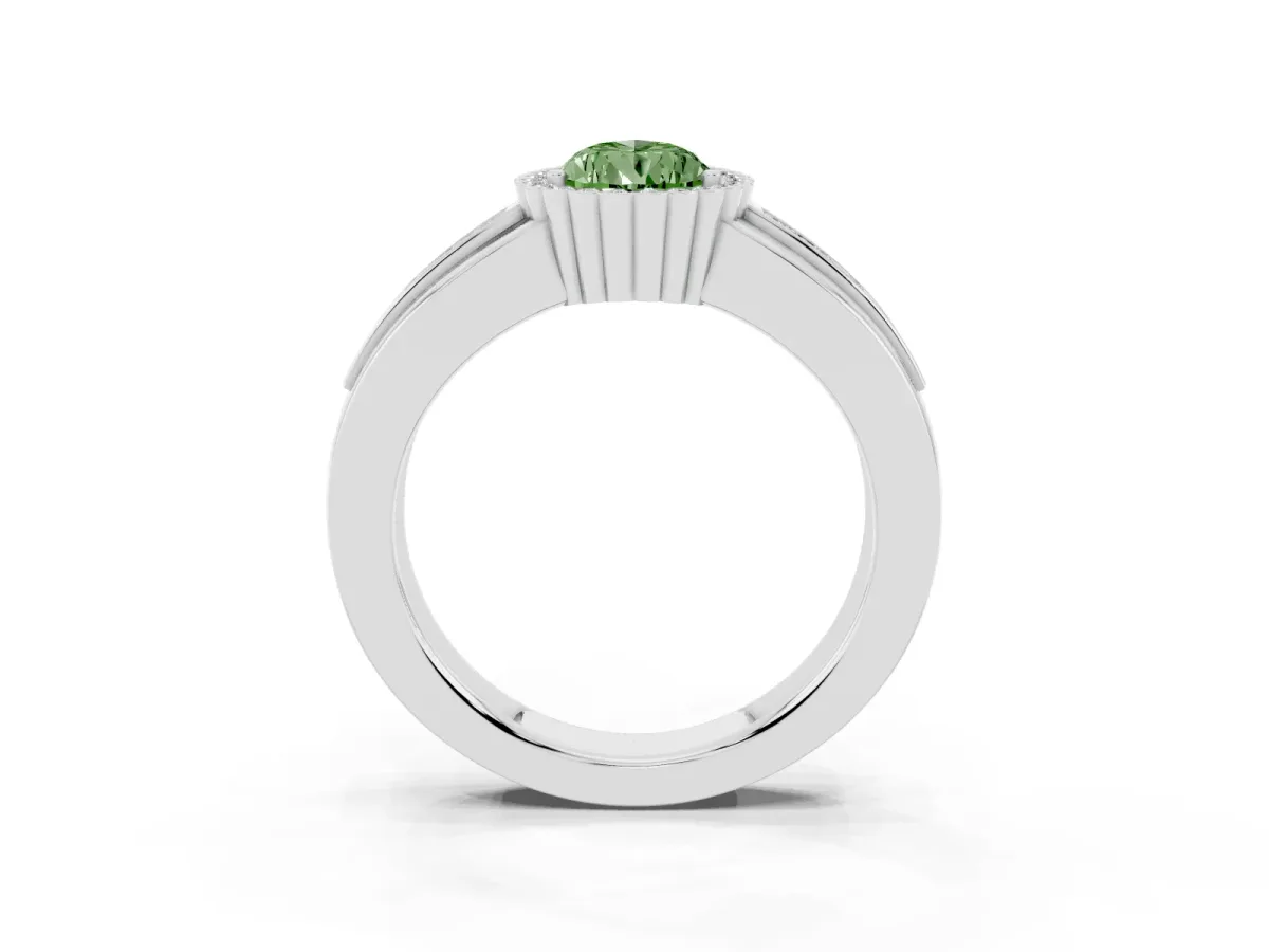 Fancy Green Pear Cut Cut Halo Pave Band Four-Prong Ring Platinum