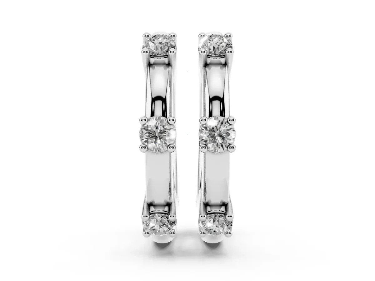 Round Diamond Station Huggie Hoop Earrings Platinum