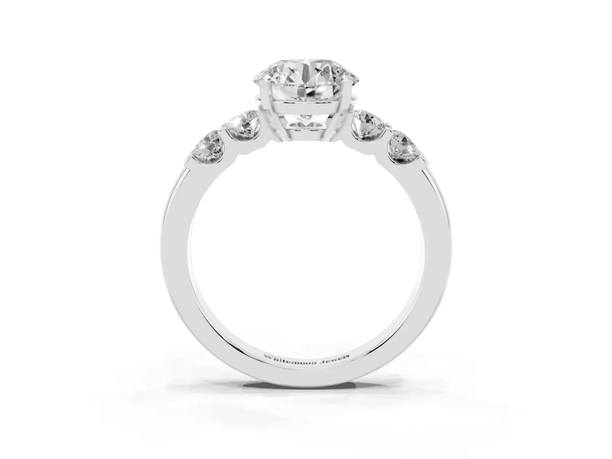 Round Cut Brilliant Cut Diamond Five-Stone Prong Set Engagement Ring with Channel Band Silver
