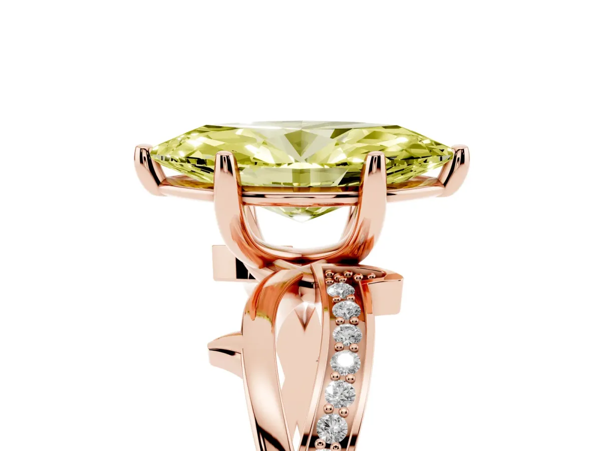Fancy Yellow Marquise Cut Solitaire Twist Band with Pavé Accents and Four-Prong Setting Rose gold