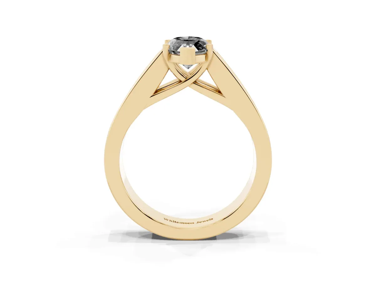 Fancy Black Marquise Cut Cut Channel Set Solitaire Ring with Four-Prong Setting Yellow gold