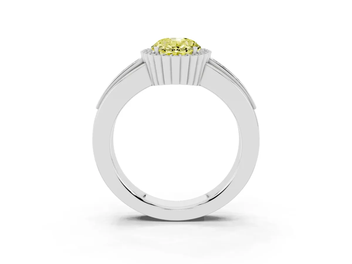 Fancy Yellow Oval Cut Cut Halo Pave Band Four-Prong Ring Silver