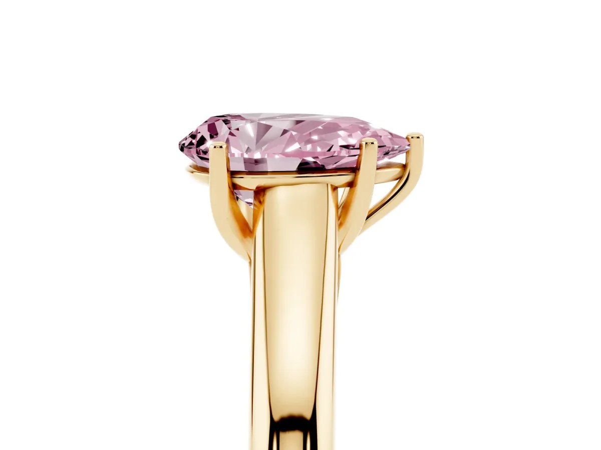 Fancy Pink Pear Cut Solitaire Engagement Ring with Tapered Band and Four-Prong Setting Yellow gold