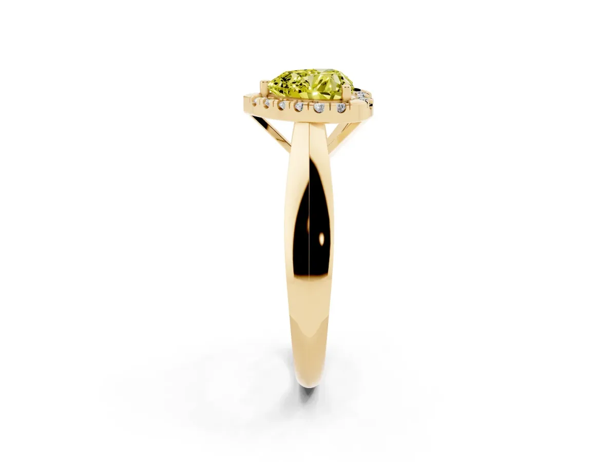 Fancy Yellow Heart Cut Cut Halo Solitaire Engagement Ring with Square Band and Four-Prong Setting Yellow gold
