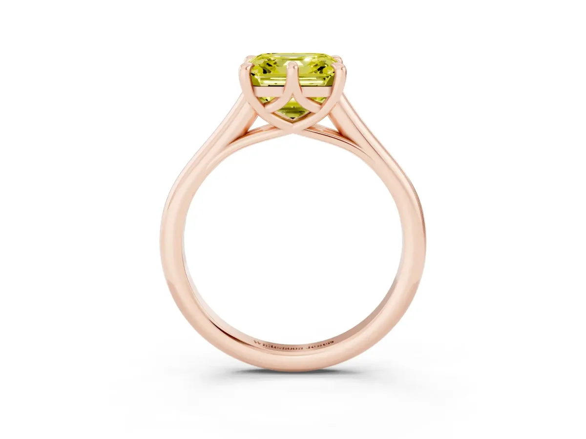 Fancy Yellow Asscher Cut Solitaire Engagement Ring with Six-Prong Setting and Classic Band Rose gold