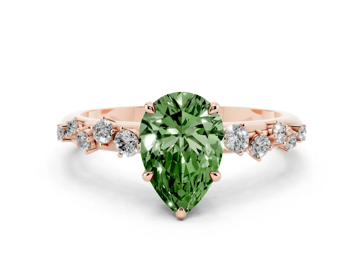 Fancy Green Pear Cut Diamond Cluster Prong-Set Solitaire Ring Rose gold