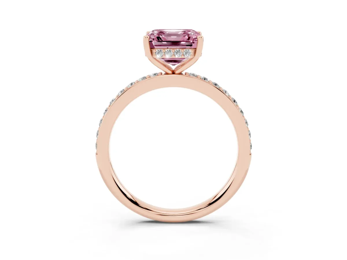 Fancy Pink Asscher Cut Cut Diamond Pavé Band Ring with Four-Prong Setting Rose gold