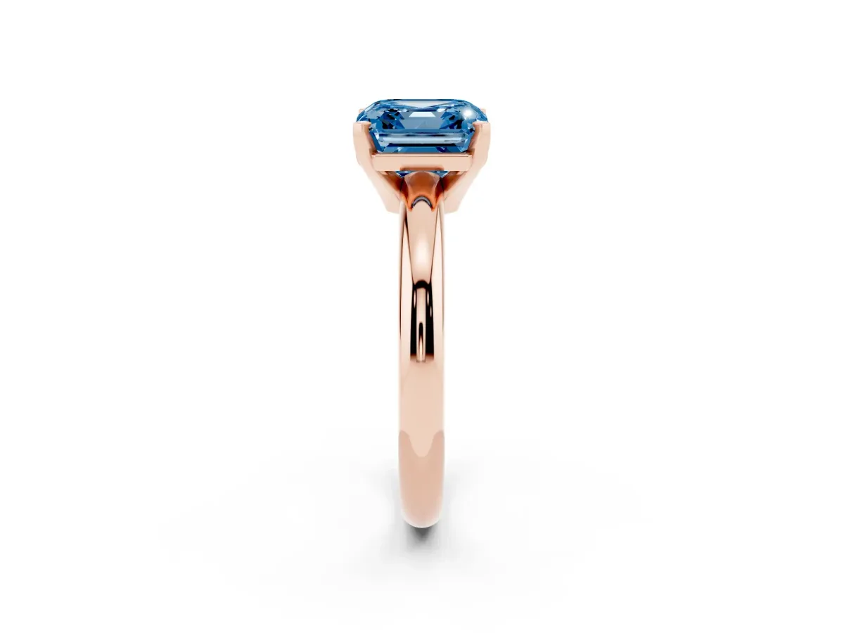 Fancy Blue Asscher Cut Diamond Solitaire Engagement Ring with Round Band and Four-Prong Setting Rose gold